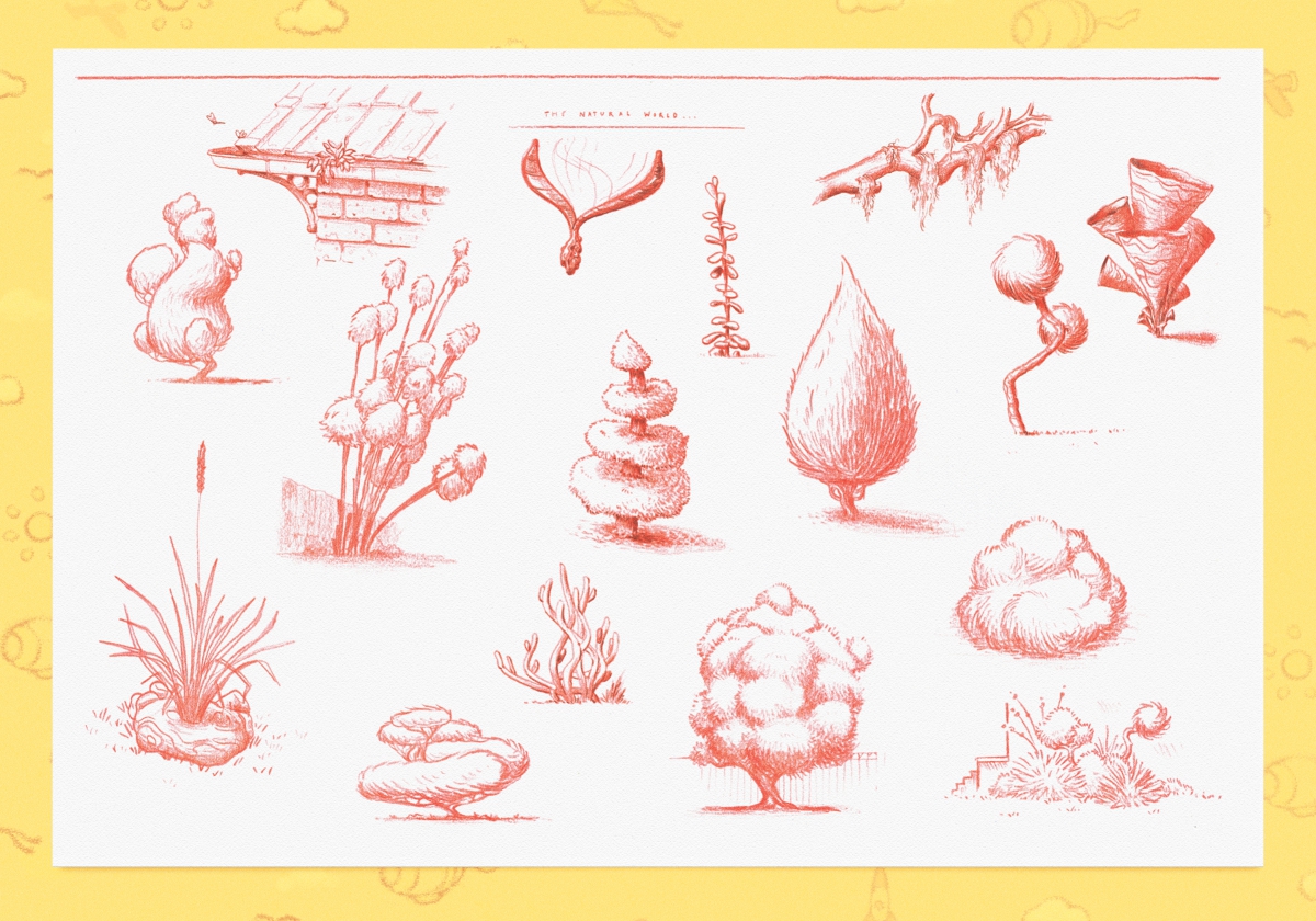 Process illustration for the Ready Or Not book, showing ideas for the natural environment.