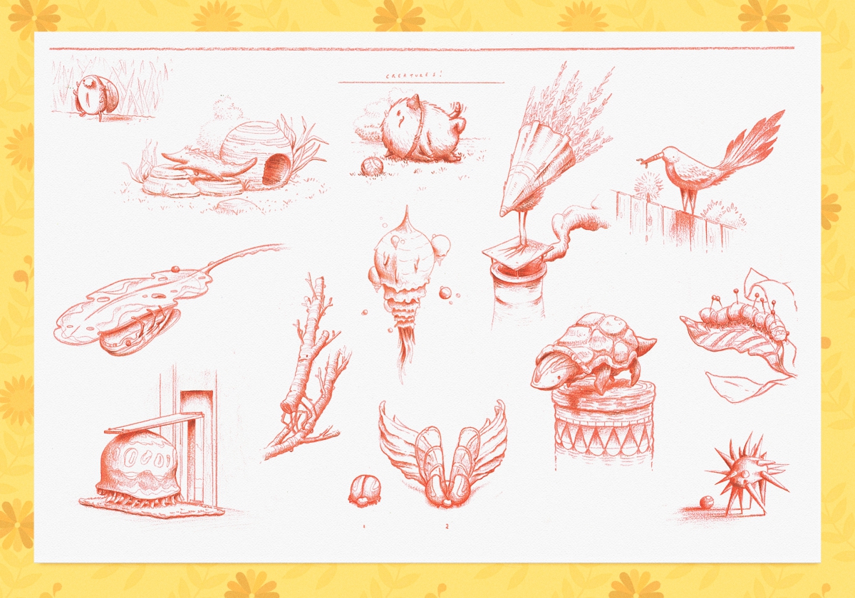 Process illustration for the Ready Or Not book, showing ideas for the creatures that inhabit the world.