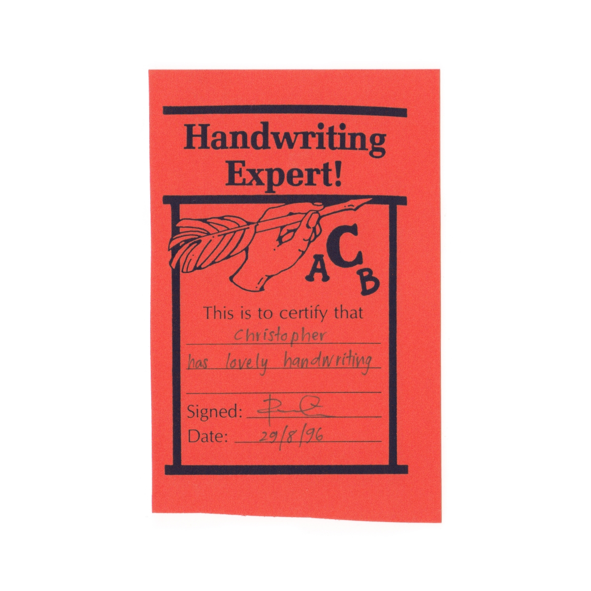 Handwriting expert certificate.